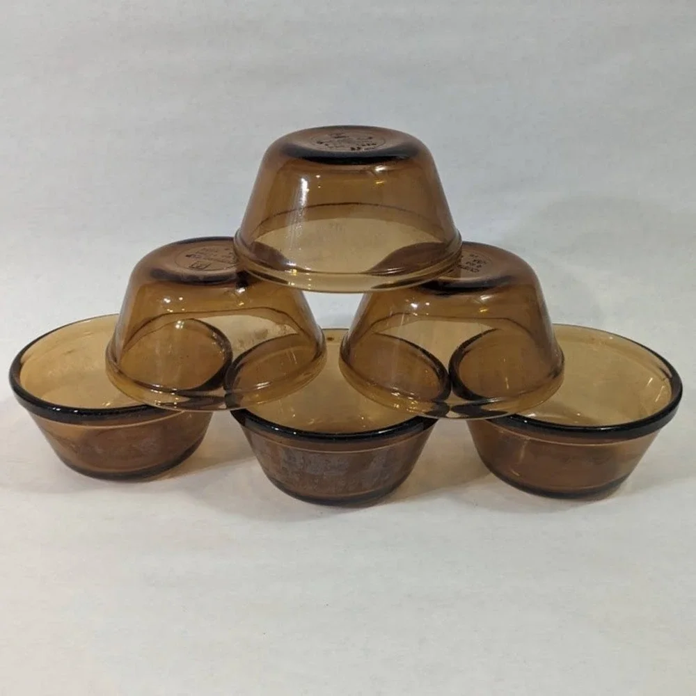 Anchor Hocking Fire-King Amber Glass Custard Cups 6oz Set of 6 Vintage 1034 USA